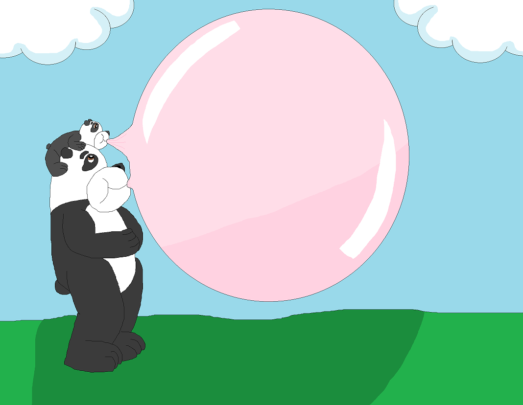 Pandastische Vater-Sohn-Kaugummiblase