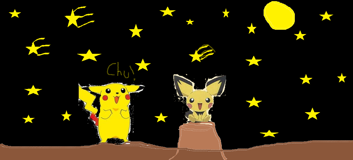 Pikachu und Pichu im Sternenhimmel.