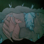 Wolf & Drache in einer Höhle